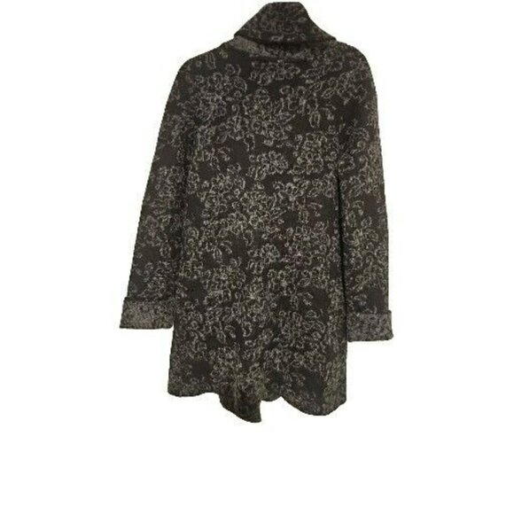 Tahari Wool Blend Sweater Wrap Cardigan Women's LRG Black Floral Warm Comfy Cowl - Picture 2 of 10